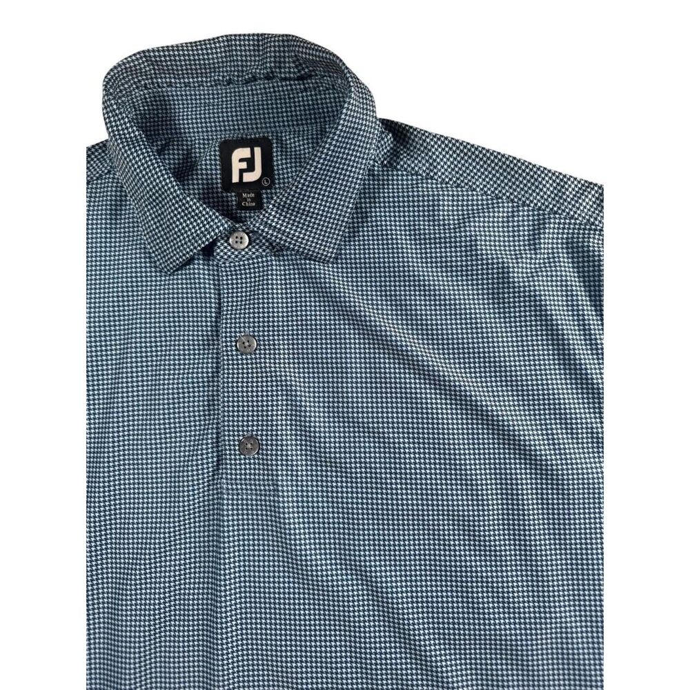 FootJoy Men’s Large Houndstooth Golf Polo Blue Gray Short Sleeve Shirt